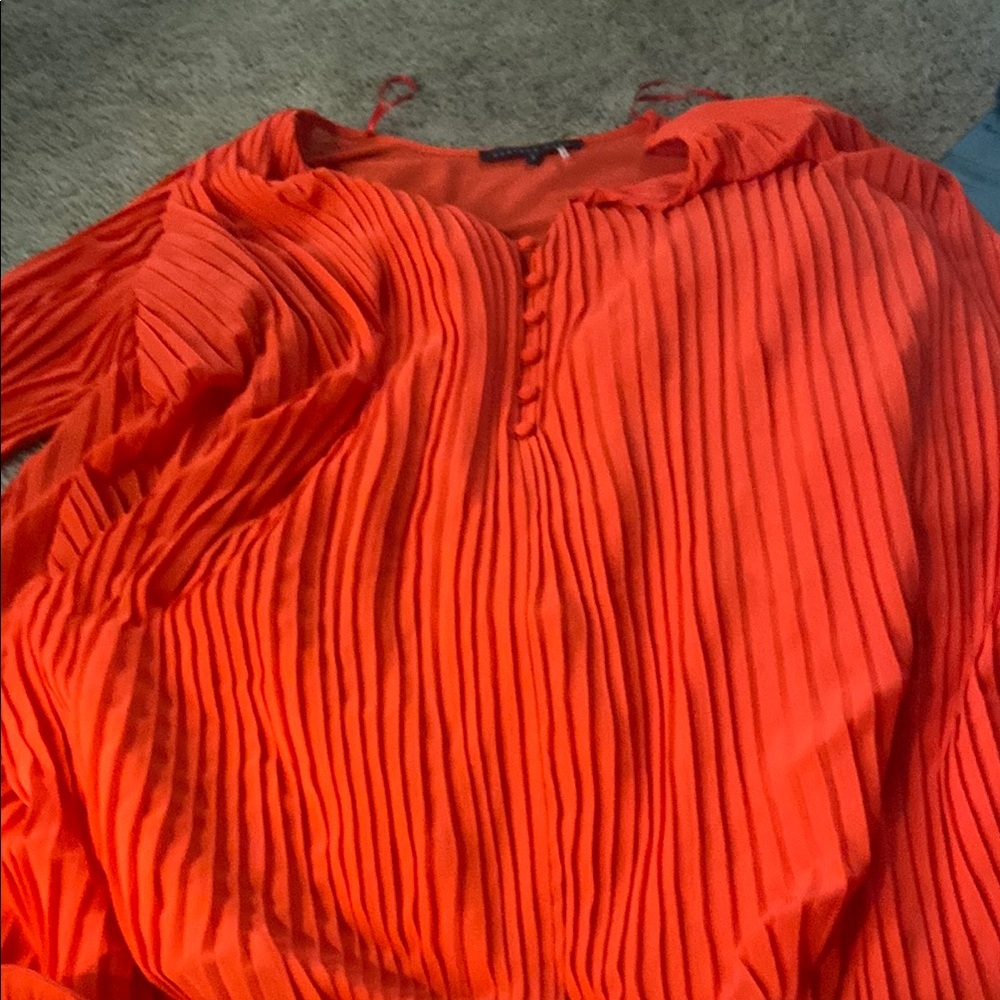 Endless Rose Red Pleated 3/4 Sleeve Polo Blouse